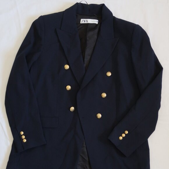 Zara Navy Blue Metal Button Double-Breasted Blazer XL - Picture 1 of 3